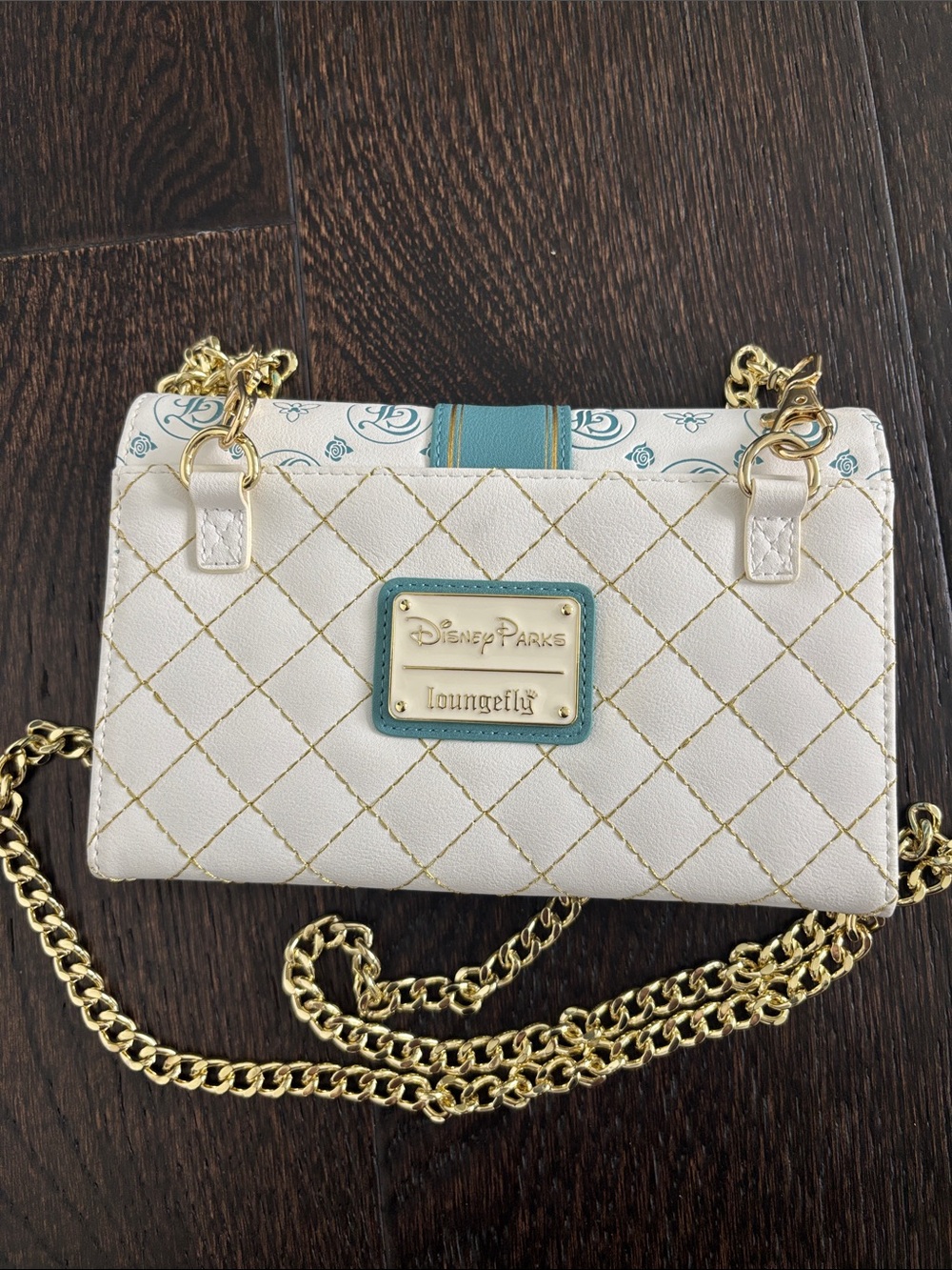 Loungefly White and Blue Monogram Crossbody with Gold Chain - Picture 6 of 10